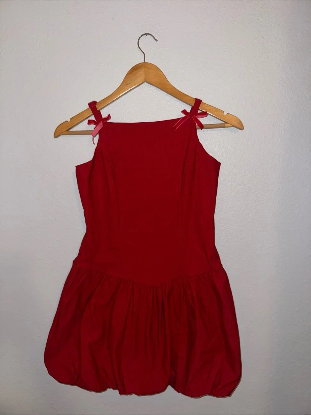Art Class Red Girls' Bubble Dress with Shoulder Bows Large (10/12)